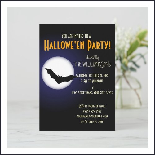 Spooky Halloween Moon and Bat Invitation