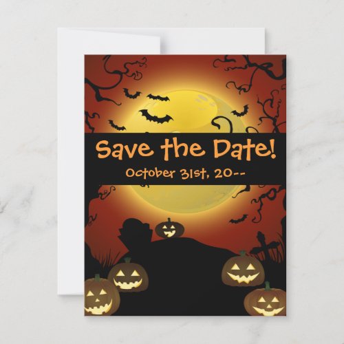 Spooky Halloween Moon Pumpkins and Bats Invitatio Save The Date