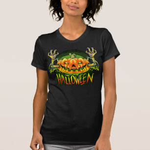 Spooky Halloween Neon Bat Pumpkin T-Shirt