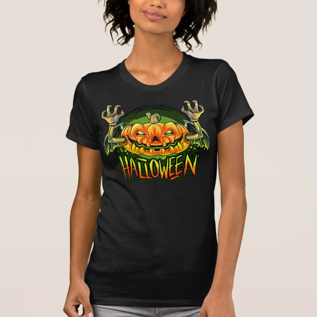 Spooky Halloween Neon Bat Pumpkin T-Shirt (Front)