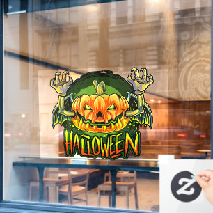 Spooky Halloween Neon Bat Pumpkin Window Cling