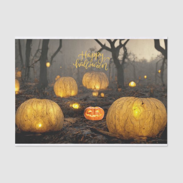 Spooky Halloween Night and Pumpkins in the Forest  Tissue Paper (Front)