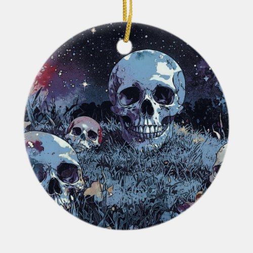 Spooky Halloween Night _ Eerie Skulls  Ceramic Ornament