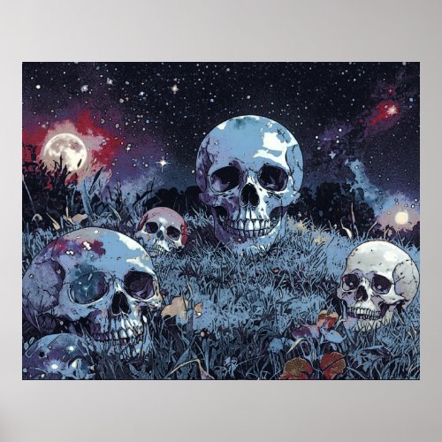 Spooky Halloween Night _ Eerie Skulls  Poster