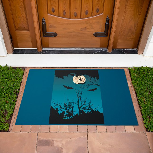 Spooky Halloween Night Full Moon and Flying Bats  Doormat (Creator Uploaded)