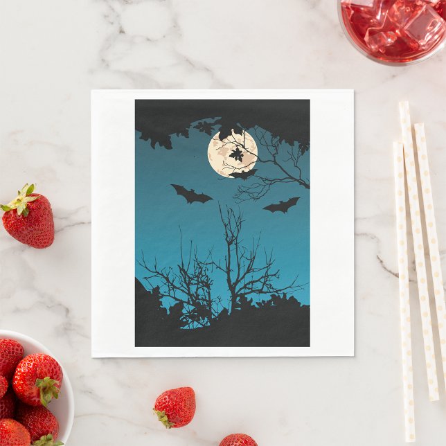 Spooky Halloween Night Full Moon and Flying Bats  Napkins (Creator Uploaded)