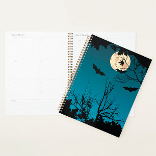 Spooky Halloween Night Full Moon and Flying Bats Planner