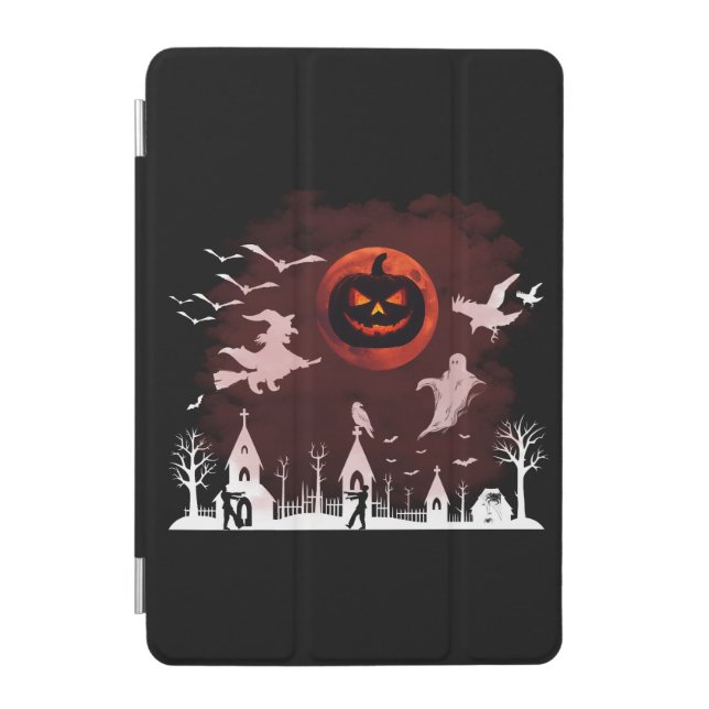Spooky Halloween Night Full Moon Pumpkin Scene iPad Mini Cover (Front)