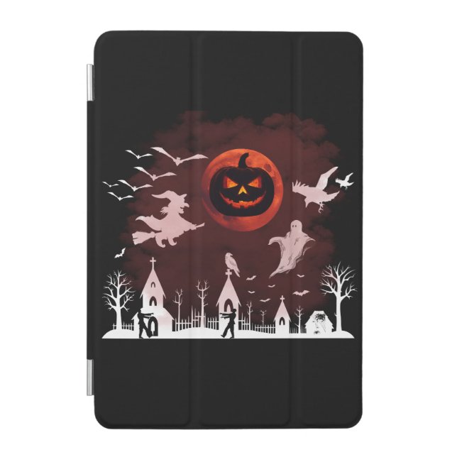 Spooky Halloween Night Full Moon Pumpkin Scene iPad Mini Cover (Front)