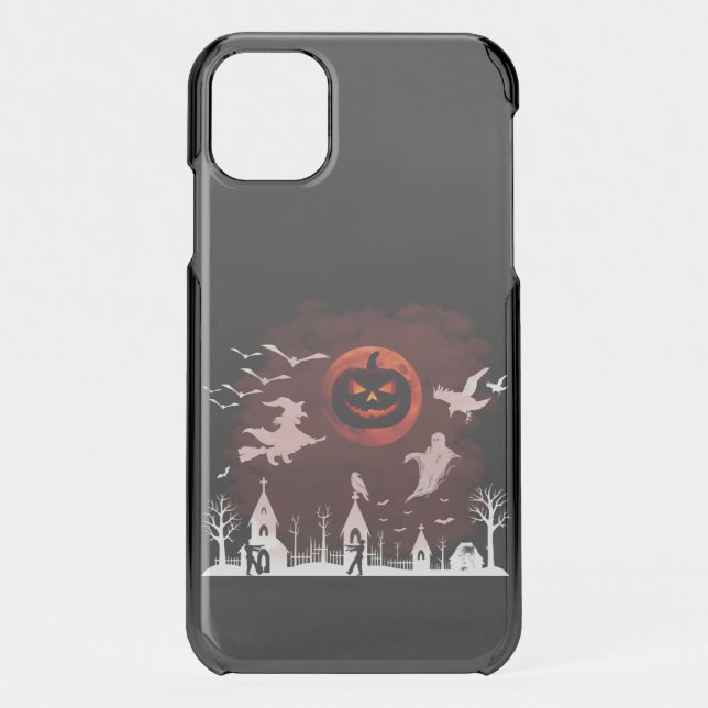 Spooky Halloween Night Full Moon Pumpkin Scene Uncommon iPhone Case (Back)