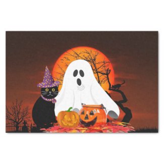 Spooky Halloween Night Ghost and Black Cat Craft  