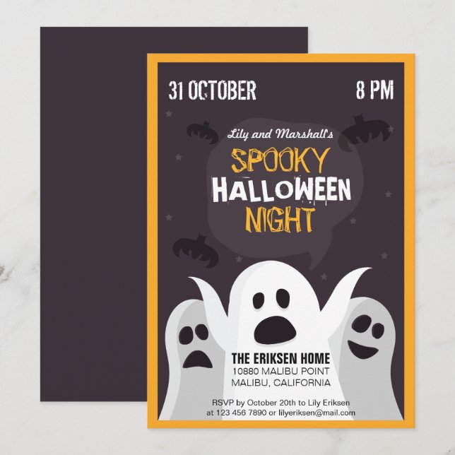 Spooky Halloween Night Halloween Party Invitation (Front/Back)