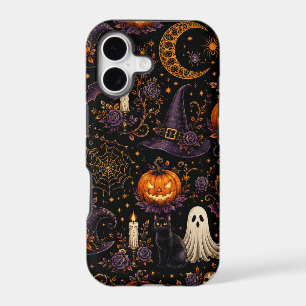 Spooky Halloween Night Pumpkin & Ghost Pattern Art iPhone 17 Case