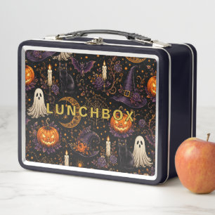 Spooky Halloween Night Pumpkin & Ghost Pattern Art Metal Lunch Box