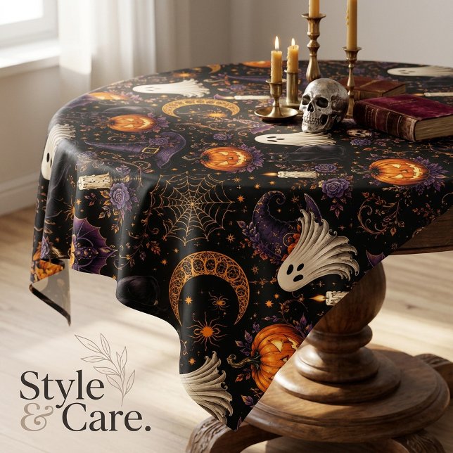 Spooky Halloween Night Pumpkin & Ghost Pattern Art Tablecloth (Spooky Halloween Night Pumpkin & Ghost Pattern Art Tablecloth)