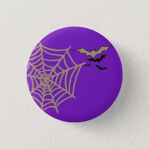 Spooky Halloween Night Spider Web Bats Flying  Button