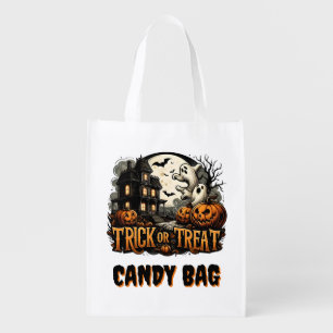 Spooky Halloween night with ghosts and pumpkins Grocery Bag