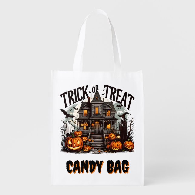 Spooky Halloween night with ghosts and pumpkins Grocery Bag (Front)
