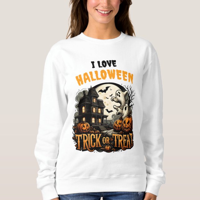 Spooky Halloween night with ghosts and pumpkins Sweatshirt (Front)