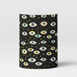 Spooky Halloween Occult Magic Creepy Eyes Pillar Candle