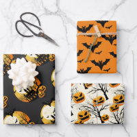 Spooky Halloween Orange Black Wrapping Paper Sheets