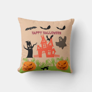 Spooky Halloween Orange Tan Glow Throw Pillow