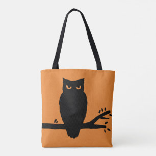 Spooky Halloween Owl Orange and Black Tote Bag