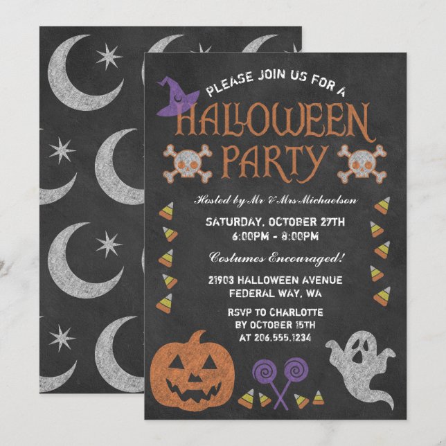 Spooky Halloween Party Chalkboard Invitation (Front/Back)