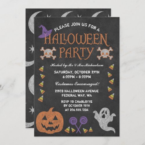 Spooky Halloween Party Chalkboard Invitation