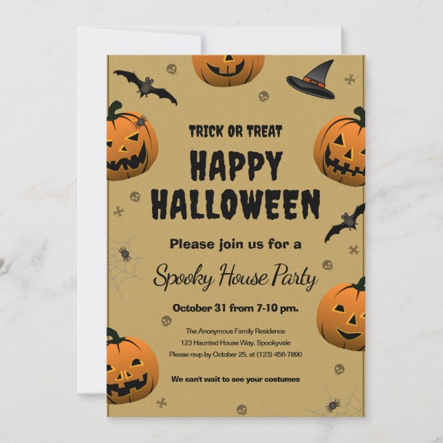 Spooky Halloween Party - Flat Holiday Card (Front)