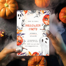 Spooky Halloween Party Invitation Ghost Pumpkin