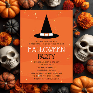 Spooky Halloween Party Invitation with Witches Hat