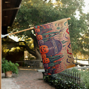Spooky Halloween Party Jack O Lanterns Ghosts Tomb House Flag