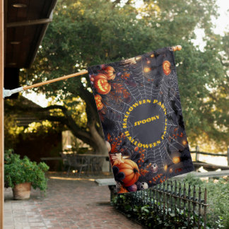Spooky Halloween Party Jack O Lanterns Spider Web House Flag