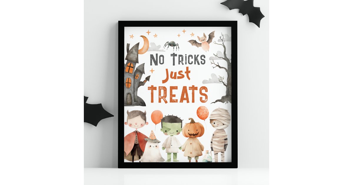 Spooky Halloween Party No Tricks Just Treats Sign | Zazzle