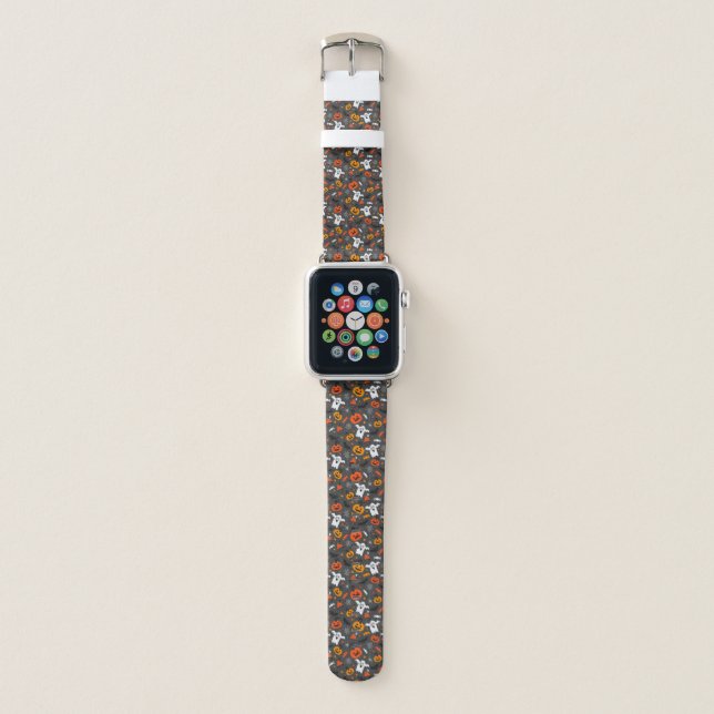 Spooky Halloween Pattern Leather Apple Watch Band (Front)