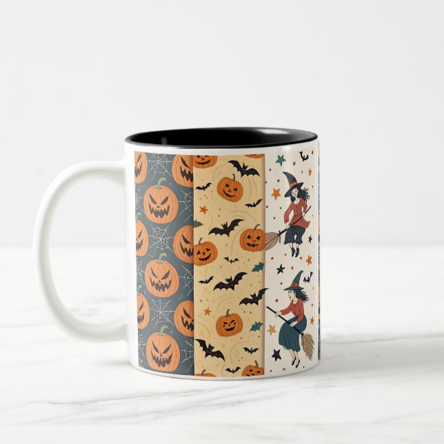 "Spooky Halloween Pattern Mug" Two-Tone Coffee Mug (Left)
