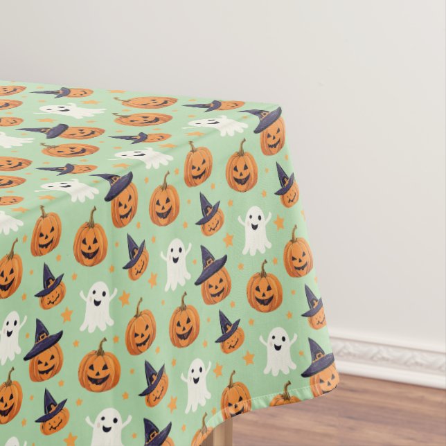 Spooky Halloween Pattern On A Tablecloth (In Situ)