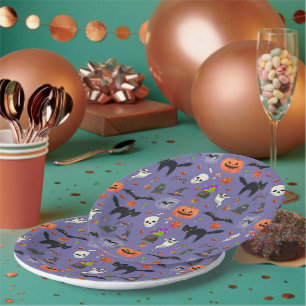 Spooky Halloween Pattern – Pumpkins, Ghosts Bats Paper Plates