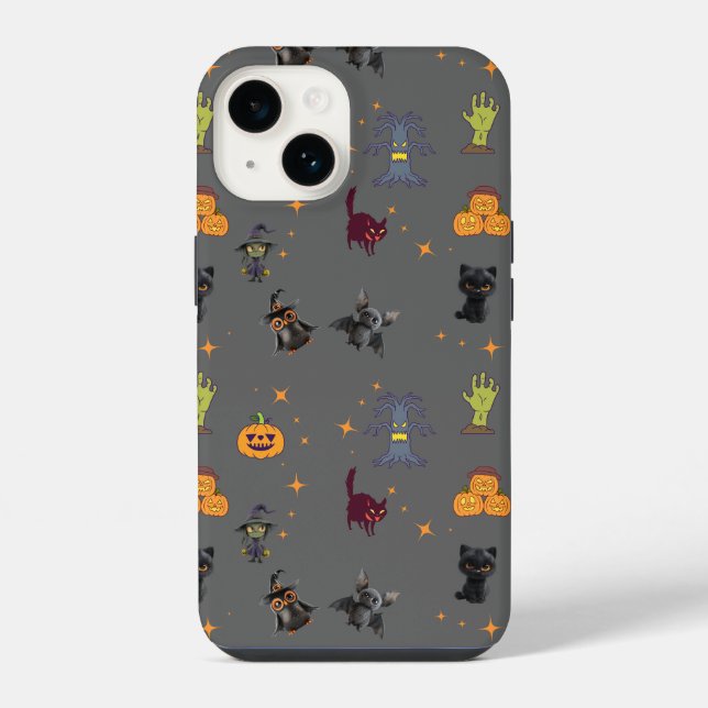 Spooky Halloween Pattern with Black Cats, Pumpkins Iphone Case (Back)