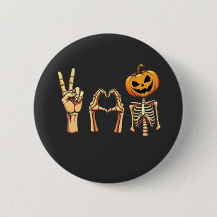 Spooky Halloween Peace Lover Pumpkin Skeleton  Button