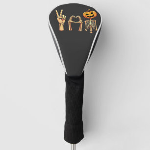 Spooky Halloween Peace Lover Pumpkin Skeleton Golf Head Cover