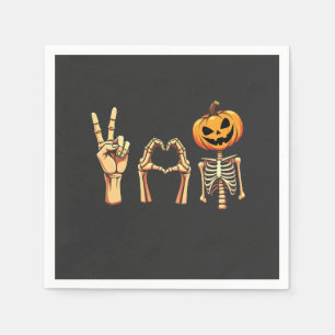 Spooky Halloween Peace Lover Pumpkin Skeleton Napkins