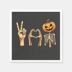Spooky Halloween Peace Lover Pumpkin Skeleton  Napkins