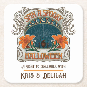 Spooky Halloween, Personalized Square Paper Coaster