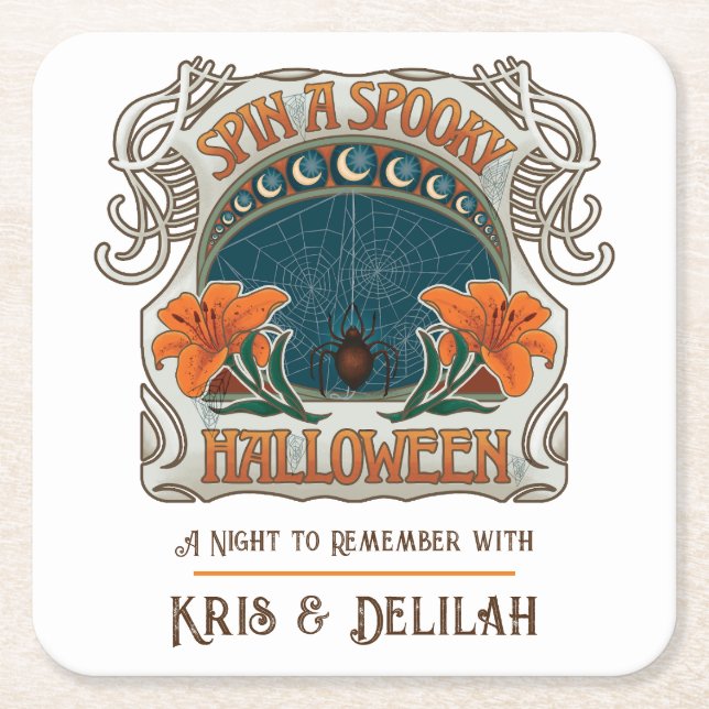 Spooky Halloween, Personalized Square Paper Coaster (Front)
