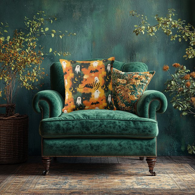 Spooky Halloween Pillow with Ghosts, Bats & Stars (Creator Uploaded)