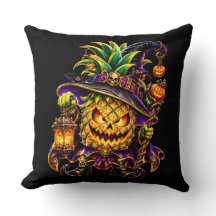 Spooky Halloween Pineapple Witch Throw Pillow