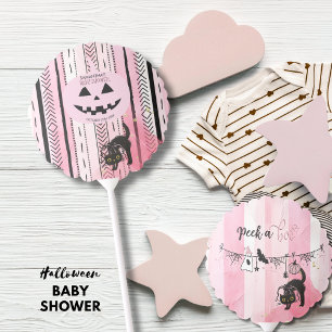 Spooky Halloween Pink and Black Stripes Pumpkin Balloon