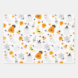 Spooky halloween pink scary ghost pattern wrapping paper sheets